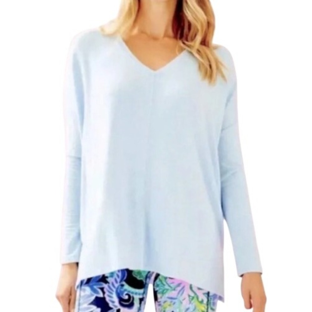 Lilly Pulitzer Luxletic Clifford Top S Blue Drop Shoulder Lounge Relaxed Soft